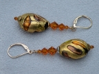 Gold Foil Teardrop Tapestry Bead Earrings